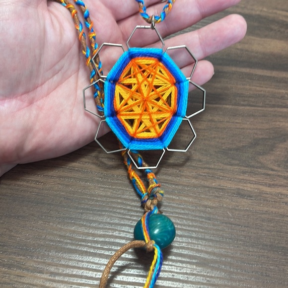 Handcrafted Threaded Geometric Pendant on Braided Leather Cord Necklace - Picture 8 of 8